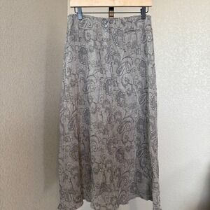 J. Jill Skirt‎ Adult Womens Size 8 Gray Paisley Long Lyocell/Linen Blend